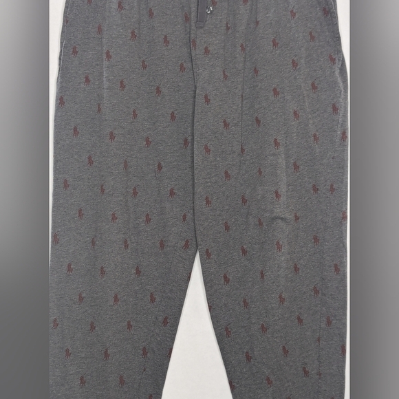 Polo Ralph Lauren Sleepwear Pajamas Men Large Gray Maroon Pony Print Logo Horses - Picture 1 of 7